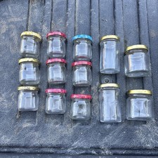 Lot Of 13 Vintage Mini Glass Jam Jelly Jars Various Sizes