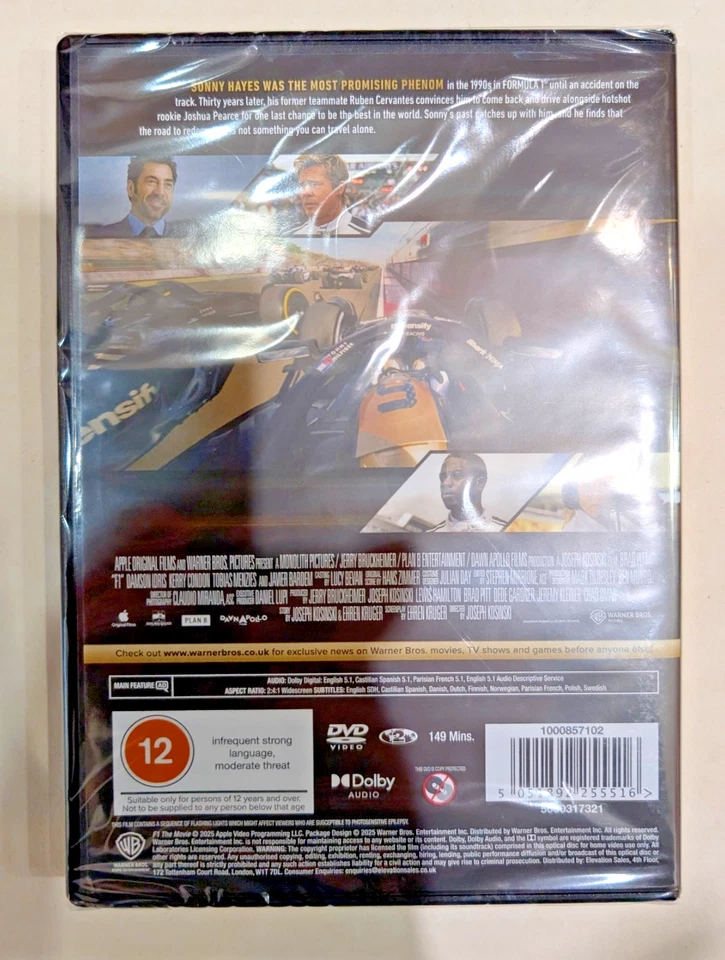 F1 THE MOVIE BRAND NEW SEALED GENUINE UK DVD - Image 2 of 2