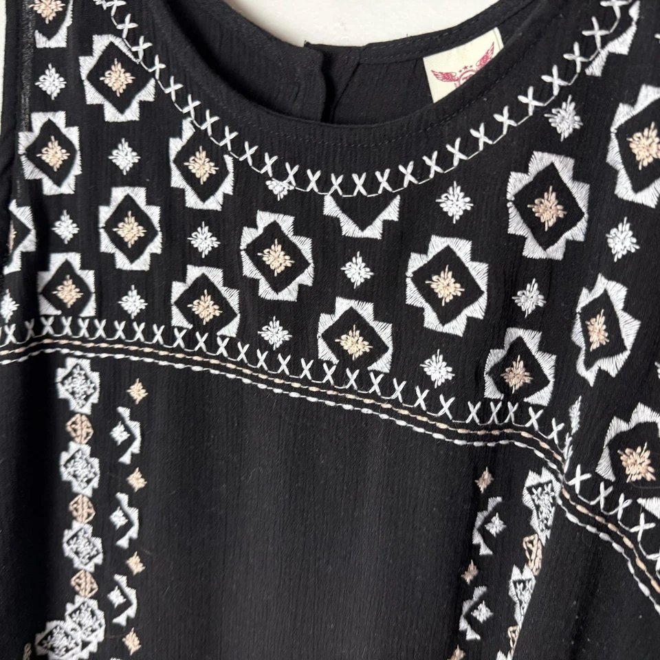 Top túnica largo o vestido recto talla XL bordado sin mangas negro blanco tostado Foto 4 de 4