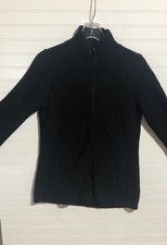 NWOT LL Bean Black Cardigan Mock Neck Ribbed Full Zip Sweater Women's M
