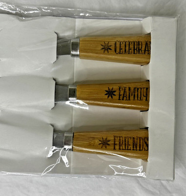 Pampered Chef Bamboo Spreader Set Engraved Celebrate Family Friends  #1156 3 pc