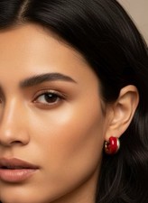 Red Gold Tone Hoop Earrings Fashion Metal Enamel Round Lobe Hoop Red Gold