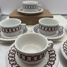 6 Vtg Richard Ginori Italy Brown Chain White Coffee Tea Espresso Cup Saucer 7 FG