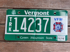2014 Vermont License Plate Veteran Foreign War VFW VT Graphic Award Metal #14237