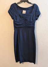 Abaeté Silk Formal Navy Blue Dress Ruched Front Cap Sleeve Zipper Accents Size 4