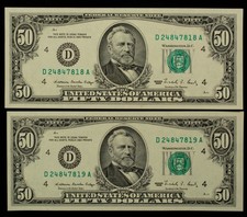 FR 2123-D $50 1988 Federal Reserve Note - 2 Consecutive Notes UNC - SKU-CA1584