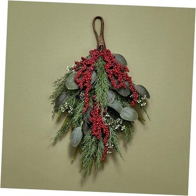  Winter Swag for Front Door, 18 Inch Greenery with Eucalyptus and Winterberry