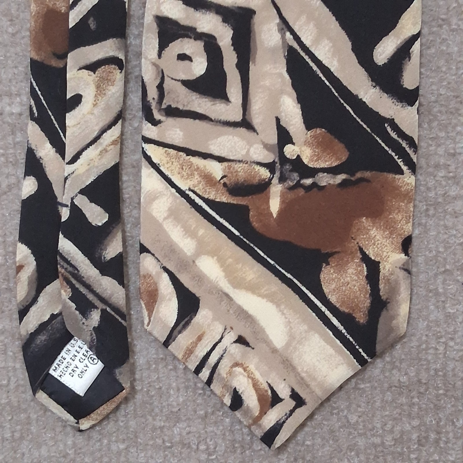 Vintage Geoffrey Beene Silk Tie 90s Abstract Geometric Brown Tan Wide 4