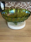 Vintage Indiana Glass Harvest Green Iridescent Carnival Oval Fruit Console Bowl