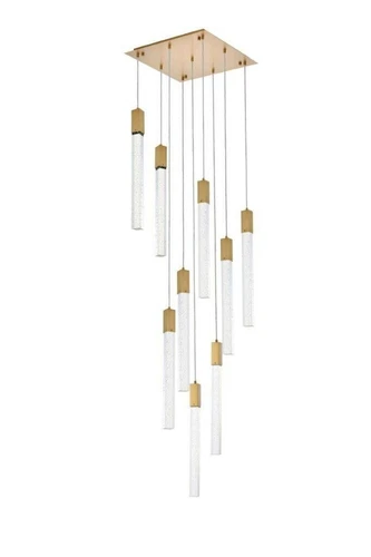 Foyer Dining Room Satin Gold Clear Seeded Glass Crystal Chandelier Light Fixture - Picture 1 of 11