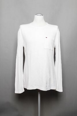 Tommy Hilfiger Herren Pulli Pullover L weiß creme leicht Rundhals Baumwolle B777