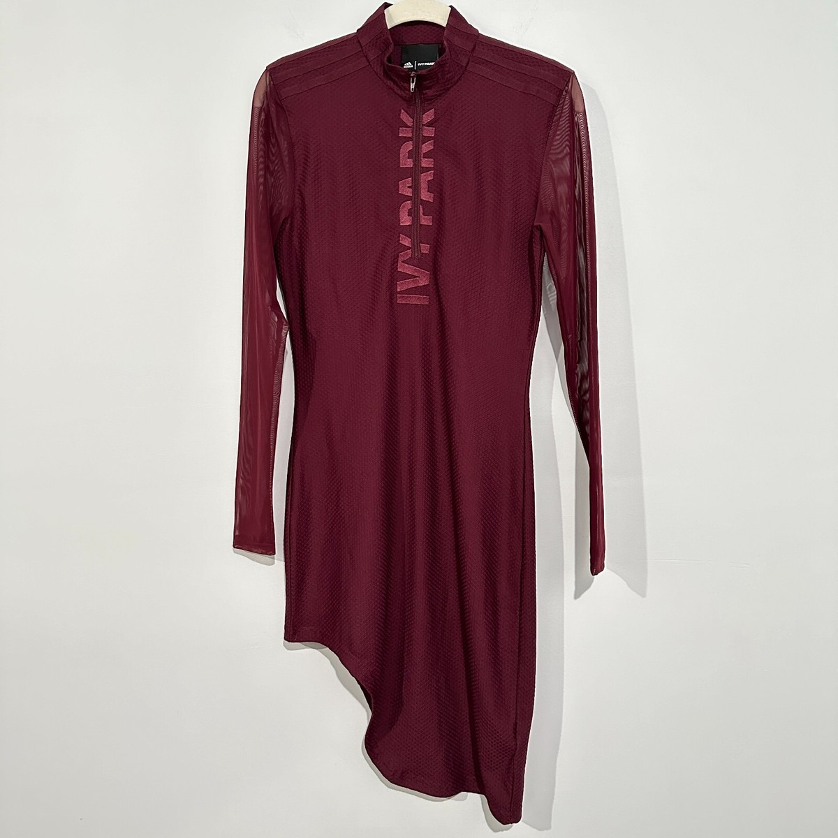 Adidas Ivy Park Maroon Asymmetrical Dress Small Red Long Sleeve Beyonce  Sporty