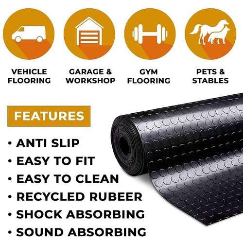 Rubber Flooring Garage Sheeting Matting Rolls 1/2/3/4M and 1M Wide X
