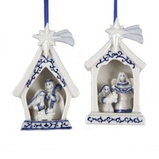 Set of 2 Delft Blue Porcelain Holy Family Ornaments J0940 w