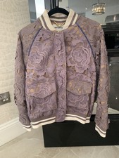 Self-portrait Guipure Lace Bomber Varsity Jacket In Multicolor Wool Size 10