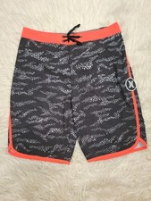 Hurley Youth Boys Size 16 Boardshorts Black Swim Shorts 9" Inseam Zip Pocket NWT