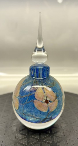 Vintage Vandermark Parfum Flakon Blau Kunstglas Floral Signiert Nummeriert Blütenblätter - Bild 6 von 21
