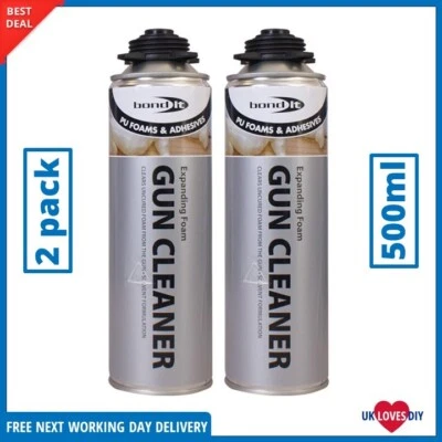 2 x Bond It Expanding PU Foam Gun Grade Cleaner Aerosol Cleaning Fluid 500ml