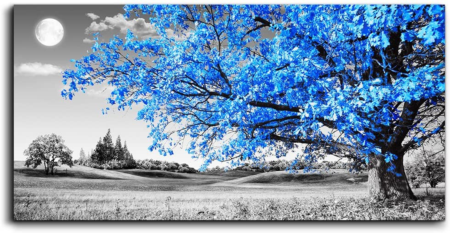 Blue Moon Tree Landscape Abstract Wall Art for Living Room  -image