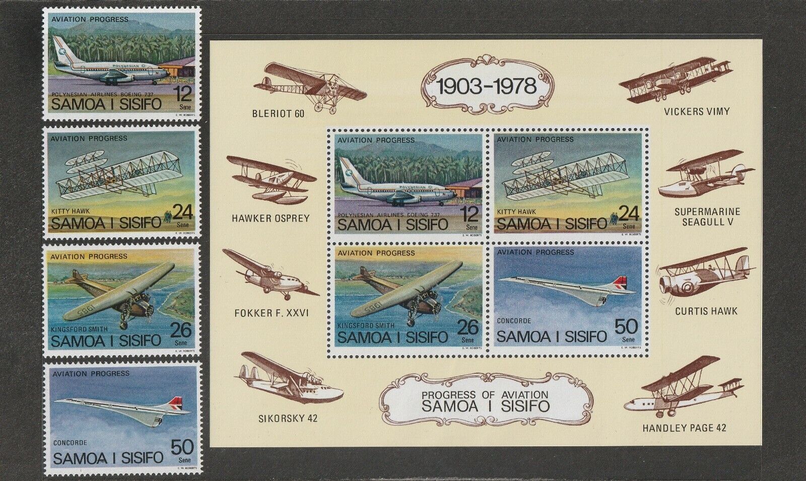 SAMOA 1978 AVIATION PROGRESS SET OF 4+MINISHEET SG501-504+MS505 MINT NEVER HGD