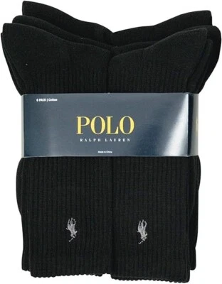 Polo Ralph Lauren Men's Classic Ribbed Crew Socks - 6 Pack (Black)