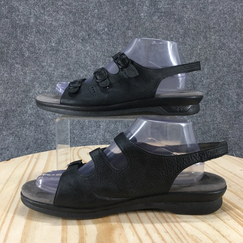 Sandalias SAS para mujer 10,5 M Trio II informales con hebilla y tirantes planos de cuero negro Foto 2 de 4