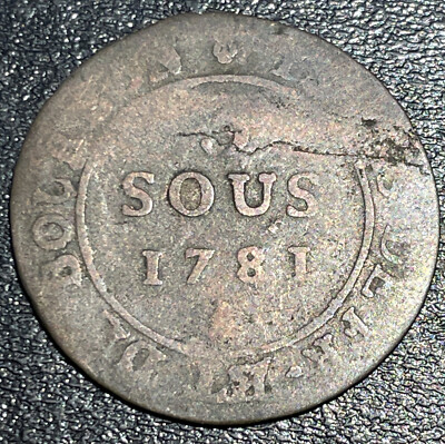 1781 A France Louis XVI Isles de France Bonaparte & Bourbon Reunion 3 Sous Coin