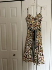 TALBOTS~TROPICAL VIBES Ivory Print Cotton Strappy Fit & Flare Lined Dress Size 4