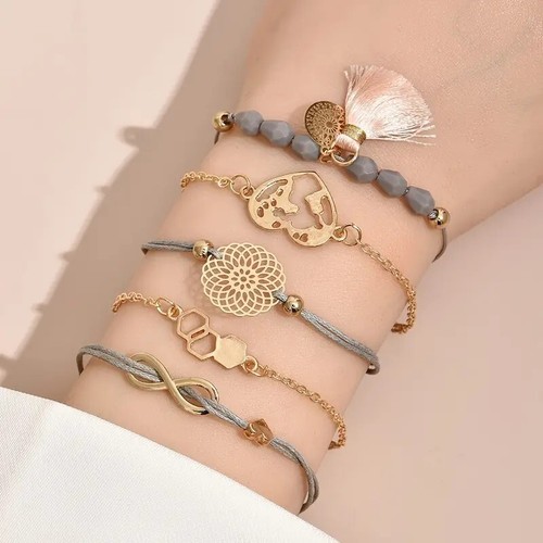 Adjustable Charm Pendent Stack Bracelets Heart Shape & Flower Shape Etc Pattern - 第 1/3 張圖片