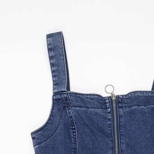 Denim & Co. Womens Blue Cotton Mini Size 8 Square Neck Zip - Picture 6 of 10