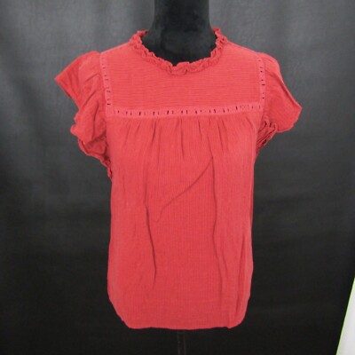 Ann Taylor Loft Shirt Top Blouse Pullover Crew Neck Womens S Brick Red