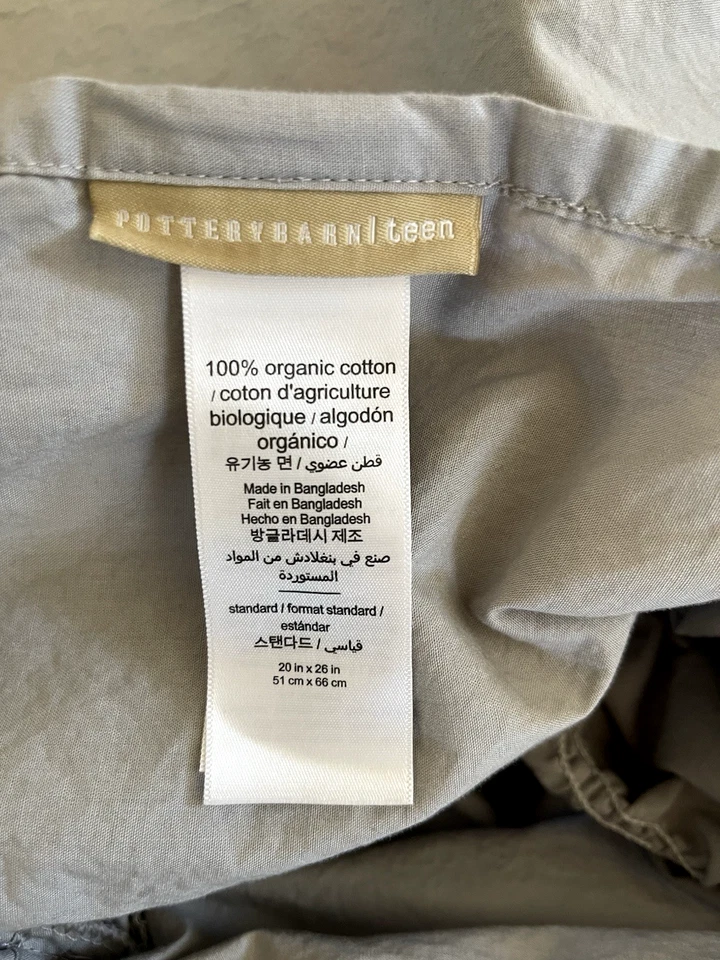 Juego de 2 farsa de algodón orgánico acanalado Pottery Barn Teen estándar gris claro Foto 3 de 4