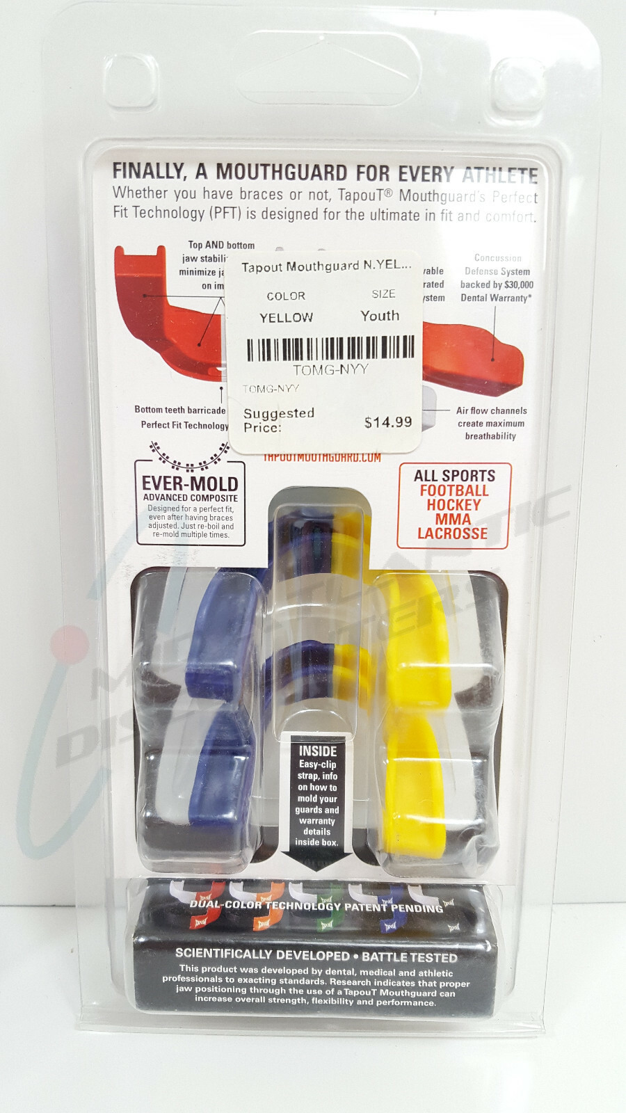 2pk Tapout EverMold Mouthguard Football Lacrosse MMA Hockey, Youth 5