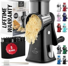 Zulay Rotary Grater 5 Blade Shredder Manual Hand Crank Cheese Grater - Black