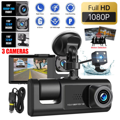 1080p Car Dual Lens Dash Cam Hd 3 In 1 Front/rear/inside Video Recorder Camera