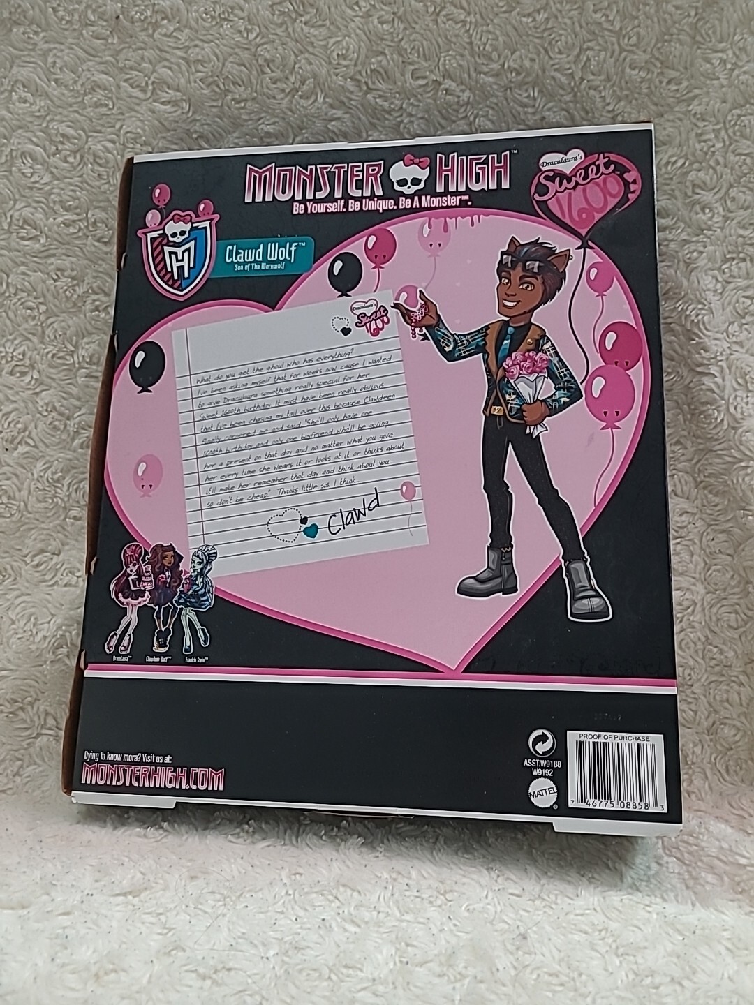 2011 Monster High Draculaura's SWEET 1600 CLAWD WOLF Mattel BOY Doll_W9192_NIB