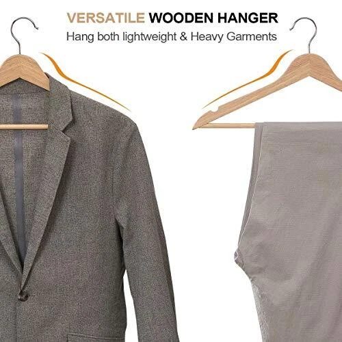 Solid Wooden Hangers Wood Suit Hangers with Extra Smooth 20 Pack Natural - Picture 6 of 7
