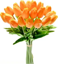 20Pcs Orange Silk Tulip Flowers for Home Decor, Weddings & Special Occasions