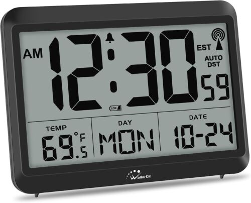 Atomic Clock with Large Display - Digital Alarm, Indoor Temp, 4 Time Zones
