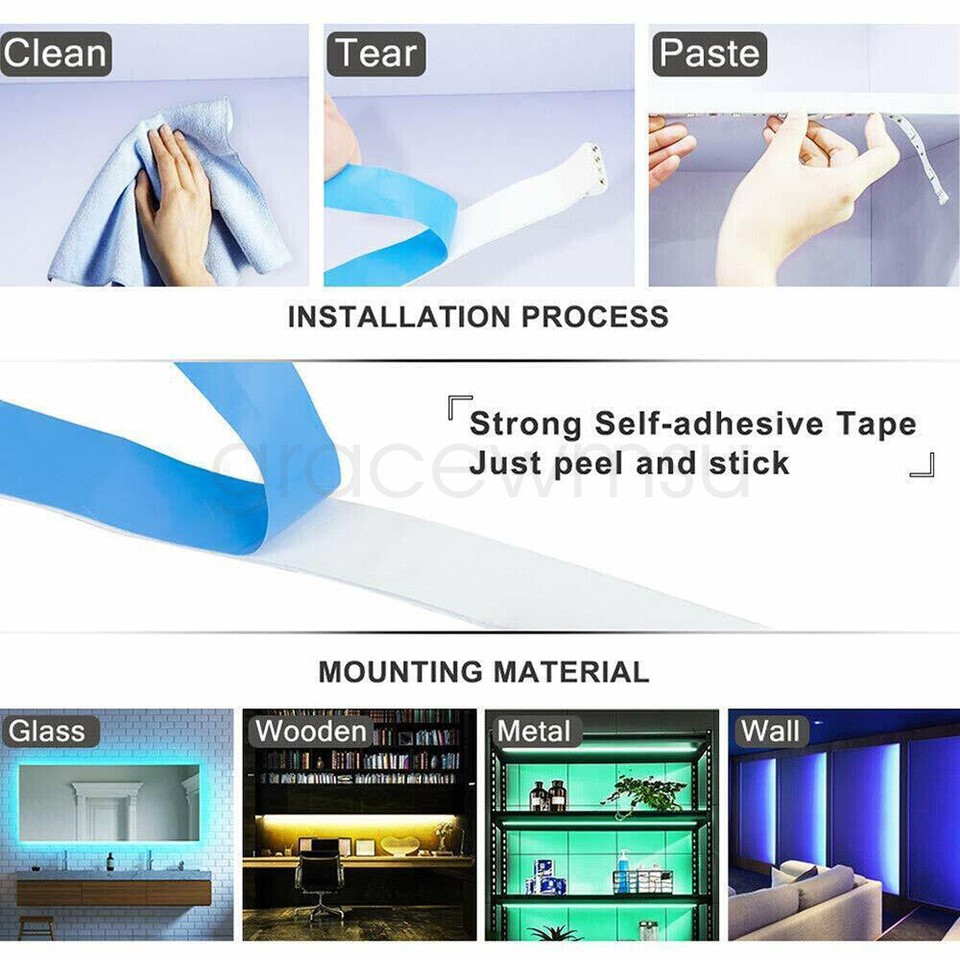 115M LED Strip 5050 RGB Lights Colour Changing Tape Kitchen