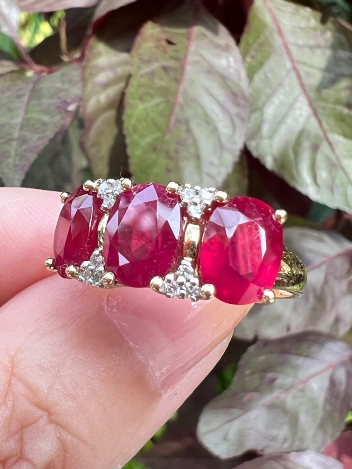 14K GOLD TRILOGY “PAST PRESENT FUTURE “ RUBY DIAM… - image 6