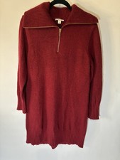 ON 34TH Women's Red Solid Knit Sweater Dress Mock Neck 1/4 Zip L Knee