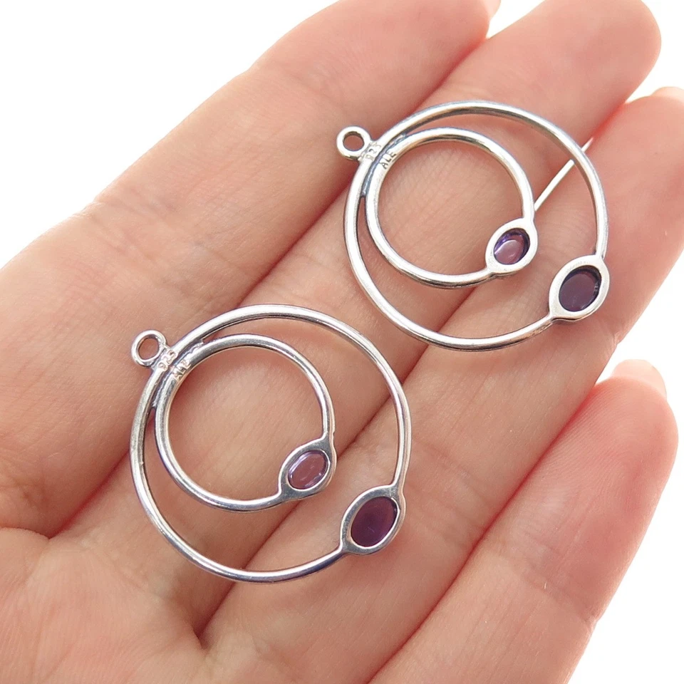 PANDORA 925 Sterling Silver Real Amethyst Double Circle Jacket Earrings - Image 2 of 4