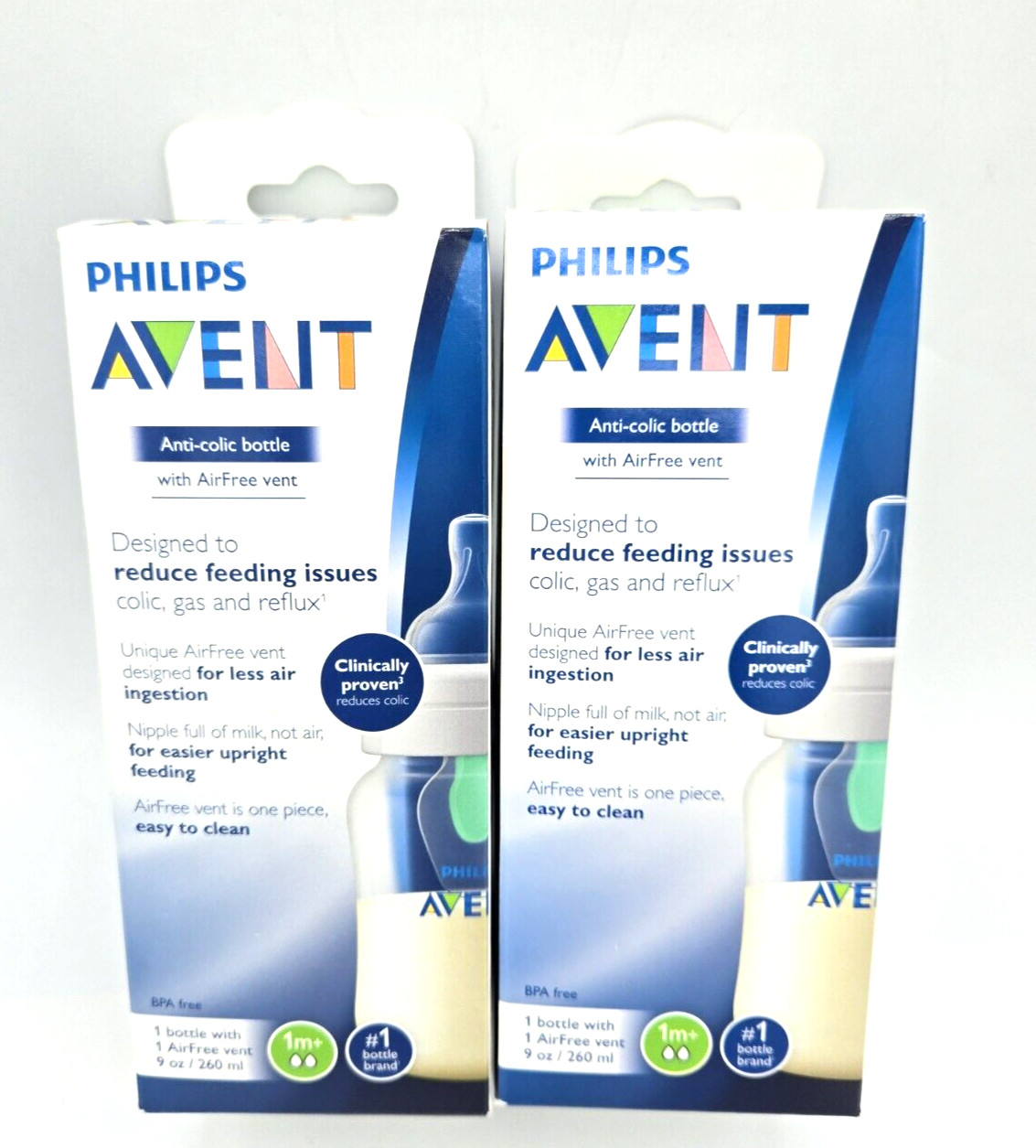 *Lot Of 2* Philips AVENT Anti-Colic Bottle, 9oz 1m+ AirFree 