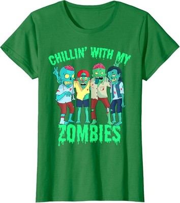 Chillin with my Zombies Halloween Zombie Design Ladies' Crewneck T-Shirt