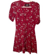 Reformation Morning Dress Size 2 Red Floral V Neck Button Front Short Sleeve