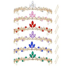 6pcs Gold Metal Sparkly Rhinestone Crystal Gem Tiara Crown Headbands 6PCS S1