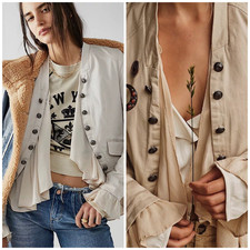 198 NWT FREE PEOPLE RUFFLES ROMANCE JACKET NATURAL COTTON BLAZER Sz XS