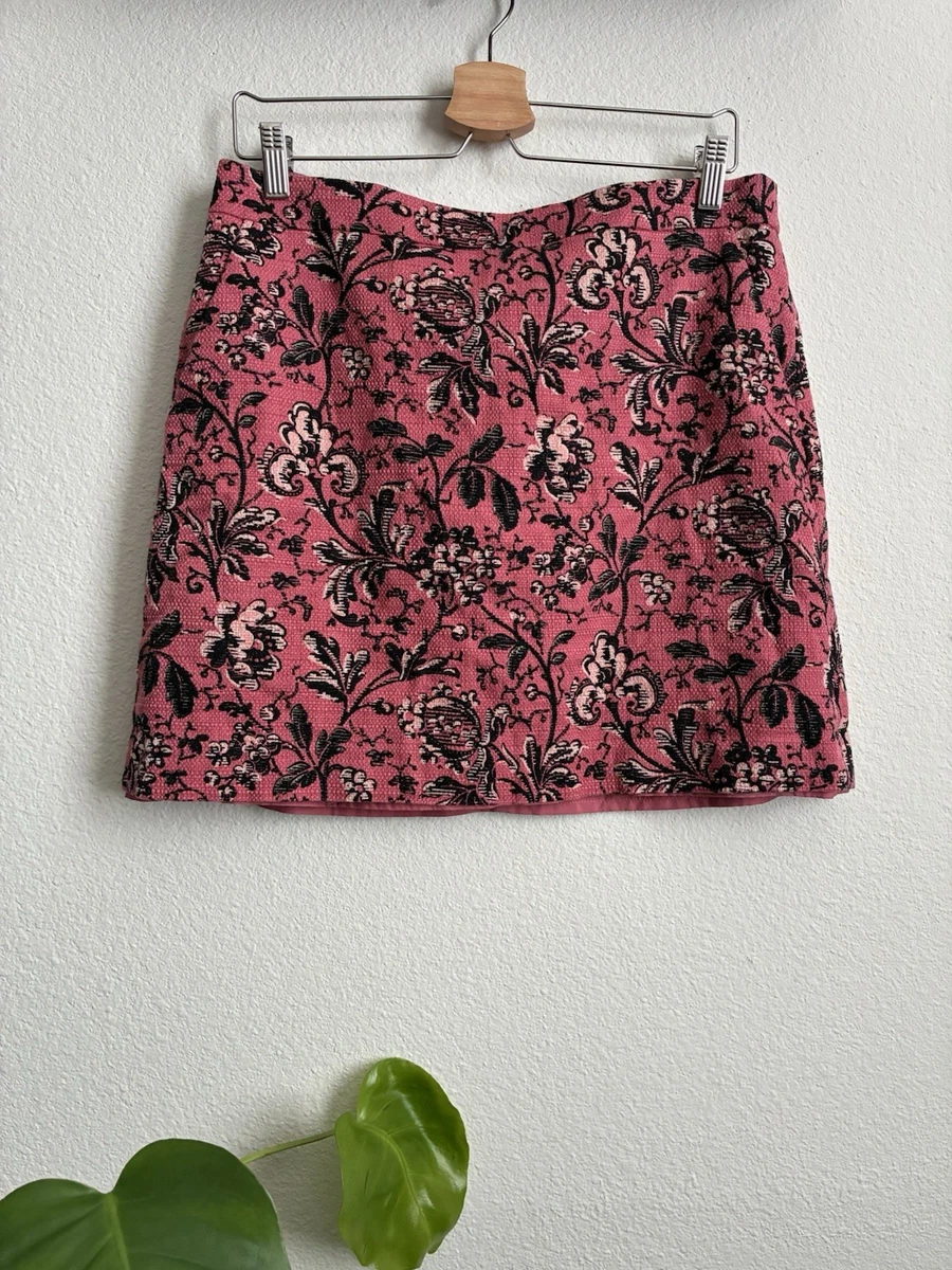 Jupe Crayon LOFT En Ramie Et Coton - Taille 6, Couleur Rouge Avec Surpiqûres Blanches - Occasion Très Bon état