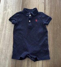 Polo Ralph Lauren Baby Navy Blue Romper Size 6 M Red Pony One Piece Outfit